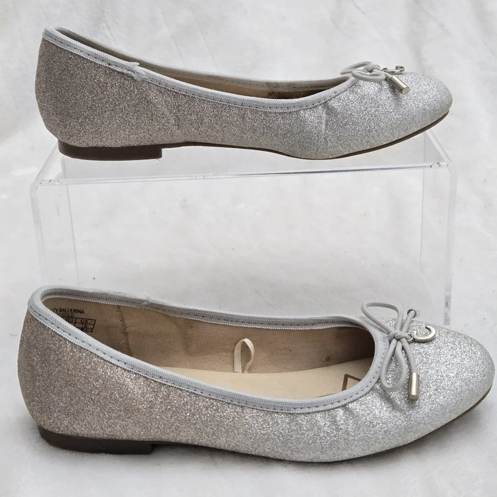 Circus by Sam Edelman Girl Ballerina Flats Silver Gold‎ Glitter Bow Sz 2
